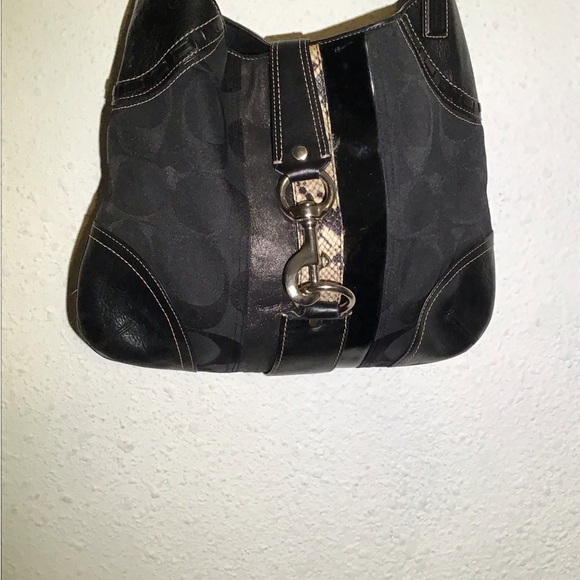 Coach black leather nylon hobo shoulder bag - Picture 4 of 9